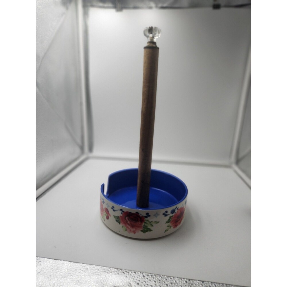 The Pioneer Woman Paper Towel Holder Heritage Floral Stoneware Acacia Wood